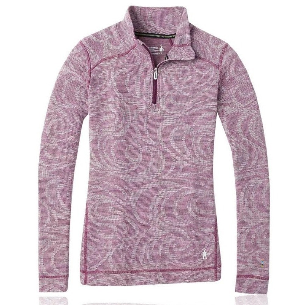 Smartwool Merino 250 Baselayer 1/4 Zip Sangria Snow Swirl Size Small NEW!